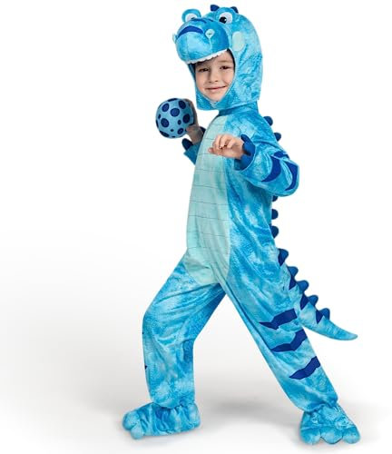 Spooktacular Creations Costume Realistico T-Rex Blu, Costume da Dinosauro con Uovo Giocattolo per Bambini, Festa di Halloween per Bambini (18-24 Mesi)