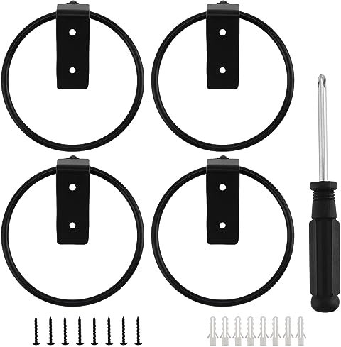 CHUEHKAK Lot de 4 Supports Muraux pour Pot de Fleurs, Pot de Fleur Anneau Titulaire Pliable, pour Jardins Intérieurs, Couloirs, Verdure Intérieure, 11 cm, avec vis et Tournevis, Noir