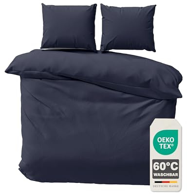Devior Bettwäsche Set Mikrofaser 200x200 cm, Navyblau – 3-teilige Uni Bettwäsche mit 2X Kissenbezug 80x80 cm, Reißverschluss, Bettbezug, Oeko-Tex Zertifiziert, Allergiker geeignet, Atmungsaktiv