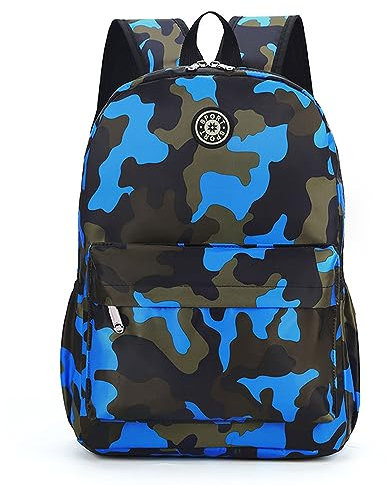 Treer Sac a Dos Enfant, Camouflage 3D Cartable Fille Primaire, Cartable Garcon Primaire 10L, Cartable Stitch Oxford Imperméable Cartable pour Garçons Filles (Bleu,33x26x13cm)