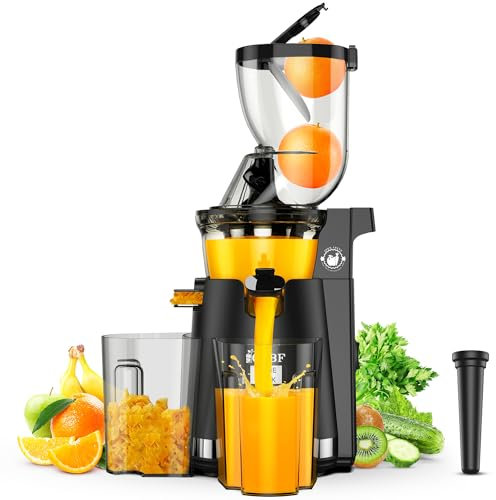 CFBF Exprimidor de masticación lenta de 300 W, canal de alimentación grande de 89 mm, alto rendimiento de jugo, extracción de prensa en frío, canal de alimentación extragrande, función inversa, motor