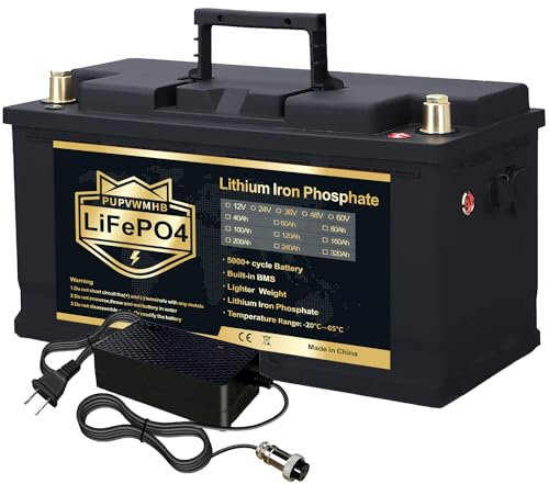 PUPVWMHB LifePO4 Batterie 12V 100Ah 1280Wh LiFePO4 Akku Lithiumbatterie mit BMS 100A, 4000~15000 Lebenszyklen Deep Cycle Akku Wiederaufladbar für Wohnmobile Camper Wohnwagen Boot Solaranlage
