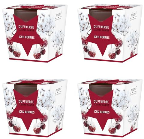pajoma® Duftkerze 4er Set, Iced Berries - im satinierten Glas | 4x 120g Wachsgewicht, Brenndauer: 25 Stunden, in edler Geschenkverpackung | Premium Qualität