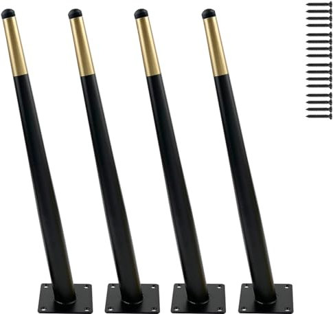 Metal Furniture Legs 24 Inch, Oblique Conical Matte Black Gold Furniture Feet for Desk Breakfast Bar Coffee Table Cupboard Kitchen Worktop Cabinet Couch Home DIY Projects Decor Mid-Century Style