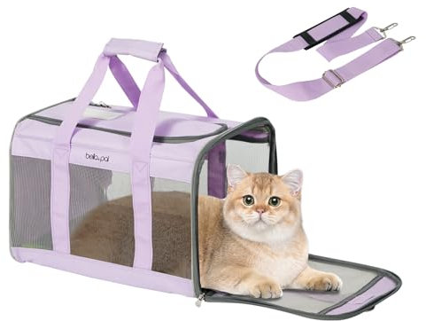 BELLA & PAL Katzentransportbox für Katzen und Welpen–Leichte faltabre Transporttasche Katze- Ausbruchsichere, Wasserdicht & Kratzfestem Netz, 42x28x28cm bis 7kg für Tierarzt/Auto/Flugzeug