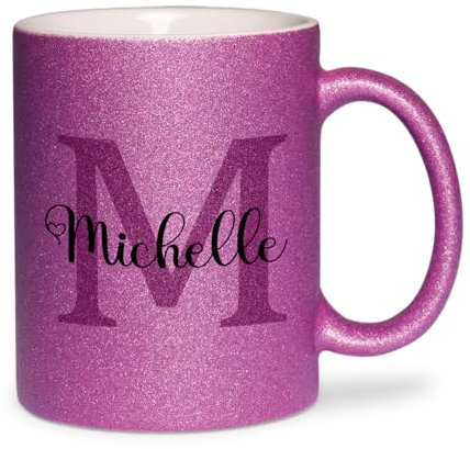 glitzertassen.de® | Namenstasse mit Buchstabe | Personalisiert| Tasse mit Glitzer | Geschenkidee | Keramik | 330 ml | Violett