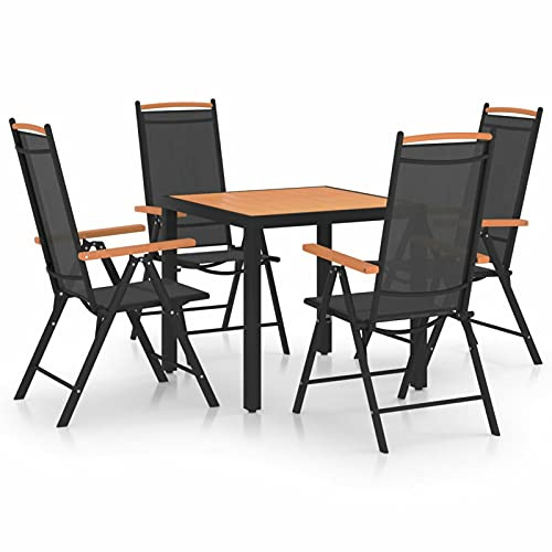 Gecheer 5-TLG. Garten Sitzgruppe Aluminium Gartenmöbel Set 4 Personen Essgruppe Gartentisch mit Stühle Gartengruppe Sitzgarnitur Gartengarnitur Terassenmöbel Schwarz