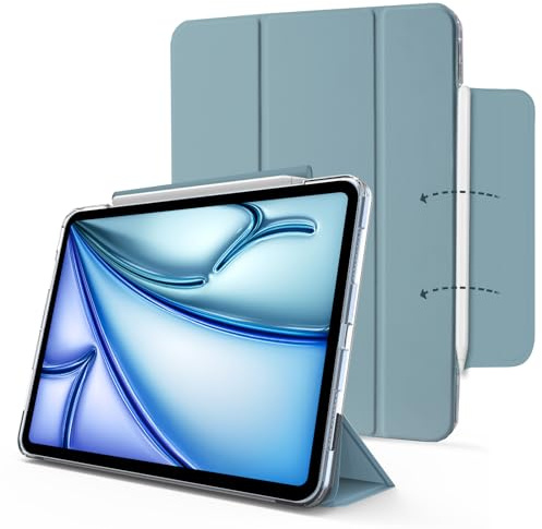 MYGROO for iPad Air6th 11 Inch Case 2024/2025 M3/2, iPad Air 5th Generation case 2022, Air4th Generation case, Tri-fold Smart Cover with Clear Shell,Slim and Lightweight,Misty Blue