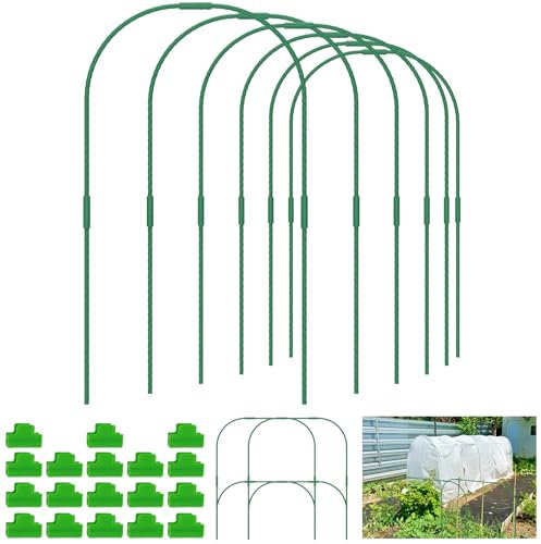 GUIJZSLTRG 60 Cerchi per Serra, Tunnel per Giardino, Staccabili, in Fibra di Vetro, Telaio con 18 Clip, Supporto per Piante Fai da Te per Reti Rialzate