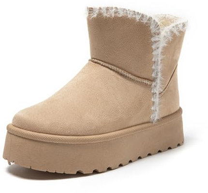 JOMIX Stivali Donna Invernali Bassi Stivaletti Ragazze Imbottiti con Pelliccia Sintetica Calde Comode da Neve MD9764-6 Beige, 38