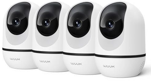WUUK Überwachungskamera Innen 4MP, WLAN IP Haustier Kamera Überwachung Innen mit APP, 360° Auto-Tracking Babyphone mit Kamera, Unterstützt Alexa/Google Home/2.4Ghz WiFi,2 Way Talk(4 Pack)