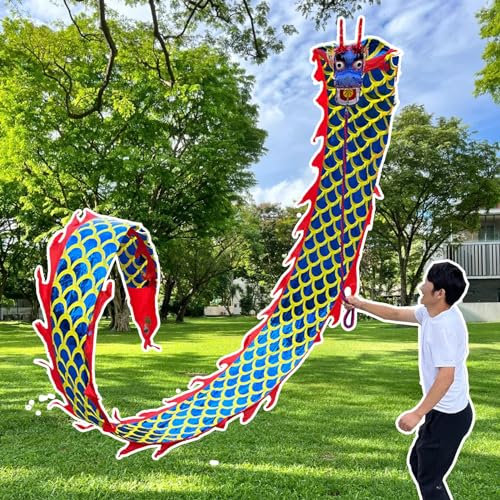 EXCLURA Jongliertücher Chinesisches Drachenpoi, Fließendes Drachenband, Seidenartiger Drachenpoi-Streamer mit Schuppen, Schleuderdrachen-Tanzspiele für Park/Camping(Blue,10 m (33 ft))