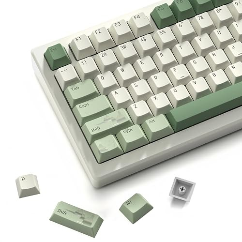 PBT keycaps Matcha Green, Cherry Profile Keycaps 60 75 Percent,Double Shot Key Cap,dye-sub Keyboard caps, 134keys Custom Key caps for Mechanical Keyboard (Spring Tea,only keycaps)
