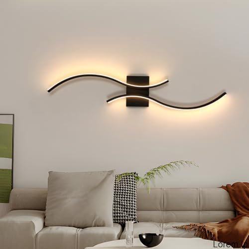 Goeco LED Wandleuchte Innen Moderne, 27 W Lange Wandlampe, 3000K Warmweiß, 80 cm Schwarz LED Wandbeleuchtung für Flur Treppenhaus Wohnzimmer Schlafzimmer