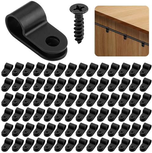 Abrazaderas de nailon tipo R, 120 unidades, 6,4 mm, color negro, tipo R, abrazaderas de nailon, clips de alambre, clips de plástico con tornillos, abrazadera tipo P para cables de alambre