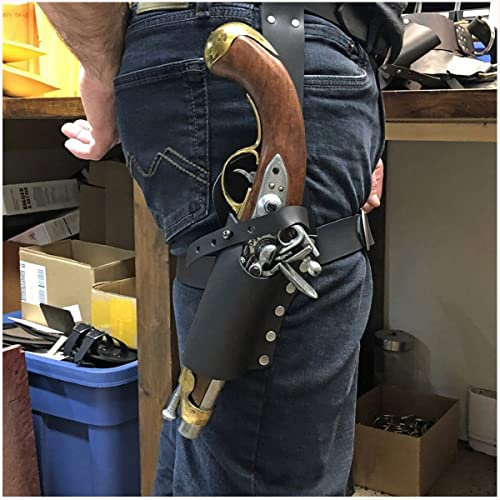 Generisch Verstellbares Pistolenholster aus PU-Leder für 6 Zoll Barrel Vintage Revolver Halter mit Gurt für Halloween Mittelalter Stil Universal Verdecktes Waffenzubehör