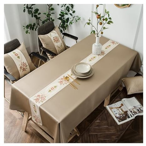 Tischdecke 140X240 Polyester, Ostern Tischdecken Khaki Stickerei Blumen Table Cloth für Geburtstag Party Hochzeit