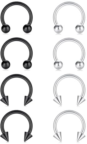 Longita 8PCS 16G Edelstahl Hufeisen Nase Reifen Ringe Augenbraue Lippe Ohrringe Tragus Ohrringe Septum Piercing Ohr Helix Knorpel Daith Conch Körper Piercing Schmuck Dia 12mm