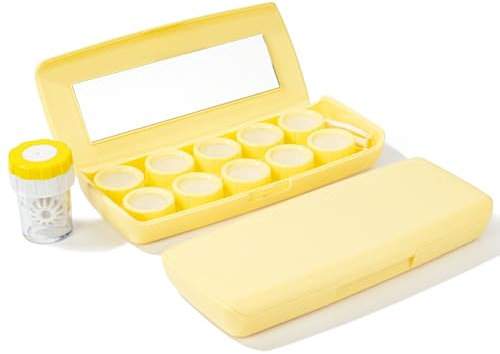 Esdallina 1Pcs Contact Lens Travel Case with Cleaner Portable Contact Box with Mirror Tweezers (Yellow)