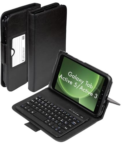 Hülle mit Tastatur kompatibel mit Samsung Galaxy Tab Active 5, Tab Active 3 - Handschlaufe, Bluetooth Keyboard abnehmbar, verstellbarer Standfuß, Anti-Rutsch Funktion - Tablet Case Schutzhülle