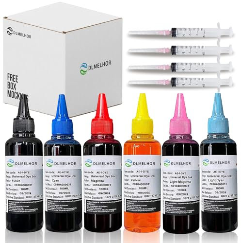 Universal Dye Refill Ink Kits Suit for Eposn Canon HP Brother Lexmark Samsung Dell Kodak Inkjet Printer Compatible Cartridges Refillable Cartridge CISS CIS System,6 Color Set,100ml Per Bottle