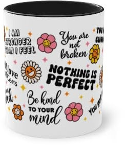 Taza motivacional con frases – Be Kind to Your Mind, 330 ml, regalo para el cuidado personal, apta para lavavajillas, pensamiento positivo, taza inspiradora con frase