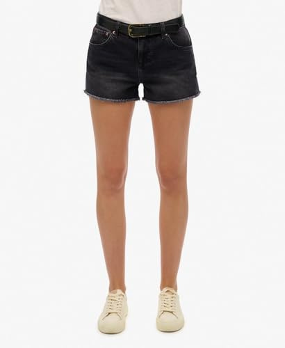 Superdry Damen Hot Jeansshorts mit mittlerer Leibhöhe Roseland Verwaschenes Schwarz