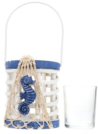 IMIKEYA 1stück Dekorativer Kerzenständer Aus Und Rattan Für Zuhause Stilvoller Tischdekoration Für Hochzeiten Partys Und Besondere Anlässe Mediterranes Design Blau
