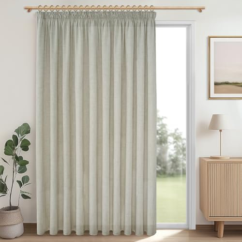 MRTREES Extra Breite Gardinen Leinenoptik Halbtransparent für Große Fenster Wohnzimmer, Vorhang Kräuselband Leinen 1 Stück 240 cm Lang 300 cm Breit Vorhänge für Schienen Schlafzimmer