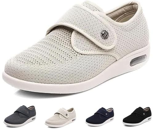 Lätta äldre skor, breda promenadsneakers, breda skor med justerbar stängning, bekväma tofflor, perfekt för diabetes, ödem, plantar fasciit och svullna fötter
