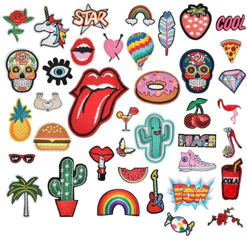 Iron on Patches, Patch Magic, 40pcs Embroidered Applique Set, Patches for Clothing Repair & Decoration, Iron On Transfers for Kids Jeans Jackets Hats Shoes Backpacks, Sew On Patches Fabric Stickers