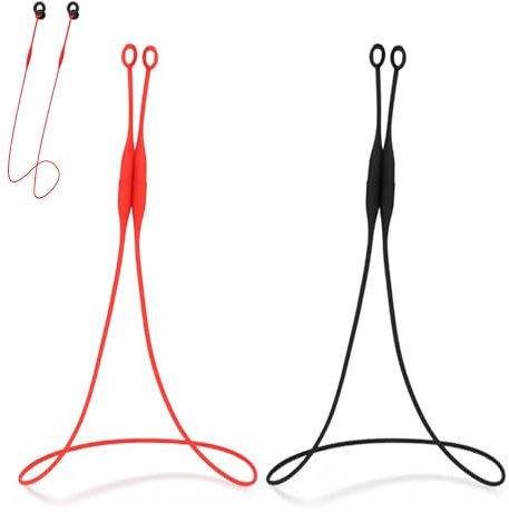 2Pcs Magnetic Silicone Earbud Strap, Anti-Lost Neck Lanyard with Modular Connection Tips, Sports Earphone Cord for Detachable Ear Tips, Sweatproof and Secure for Gym, Running, Travel (Red & Black)