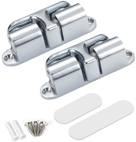 2 Pack Door Stop Magnetic Catch, Self Adhesive Door Stops Indoor, Locks Door Suction Magnetic Spring Clips, Silver Zinc Alloy Door Catch Holder for Wall and Floor