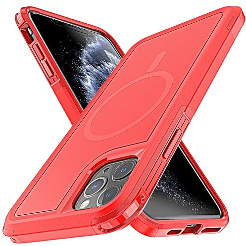 YmhxcY for iPhone 11 Pro Max Case Compatible with MagSafe, Shockproof Scratch-Resistant Hard PC + TPU Bumper Cover Magnetic Case for iPhone 11 Pro Max 6.5''-Red