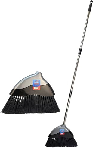 Bh | Soft Angle Broom with 1.2m Stick | Stainless Steel | Adjustable Handle | Sweeping Brush for Indoor Kitchen Lobby Office Pet Hair | Soft Bristle Corn Broom Floor - By Best House