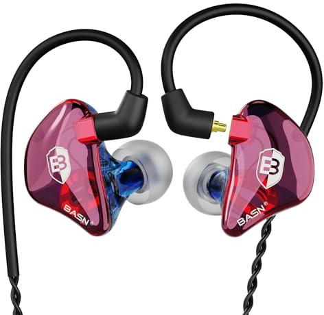 BASN Bsinger In-Ear-Monitore Geräuschisolierende Kopfhörer, Dual-dynamische Treiber High Definition Kabelgebundene Ohrhörer mit abnehmbarem MMCX-Kabel für Musiker Schlagzeuger Sänger (Blau&Lila)