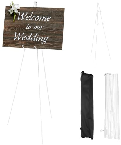 Artist Easel Stand, 160 cm Height Adjustable - Portable Foldable Tripod for Canvas, Wedding Signs & Posters | Includes Carry Bag | Ideal for Painting, Exhibitions & Events (White)