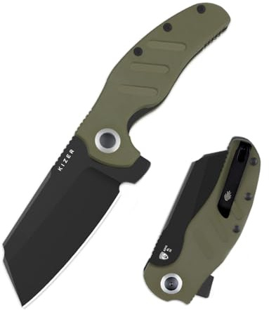 Kizer C01C XL Sheepdog Taschenmesser, Schafsfuß D2 Klinge EDC Klappmesser | 9,9 cm Faltbar Klinge mit Grünem G10 Griff und Taschenclip, Camping Survival Messer für Männer und Frauen, V5488M1