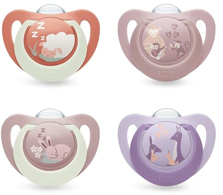 NUK First Choice Day & Night Baby Schnuller | 18-36 Monate | Orthodontische Schnuller, die im Dunkeln leuchten | Beruhigt 99% aller Babys** | Sortiert | 4 Stück