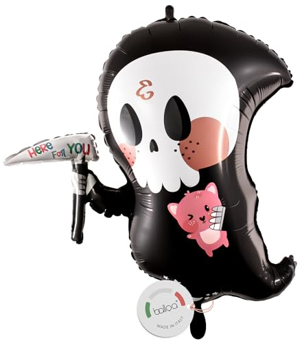 balloa Folienballon XXL Sensenmann, Helium Ballon Halloween Deko, Luftballon schleichender Tod für Party, Kindergeburtstag, Grusel Deko, Geschenk zur Halloweenparty, Partydeko schwarz, 63cm