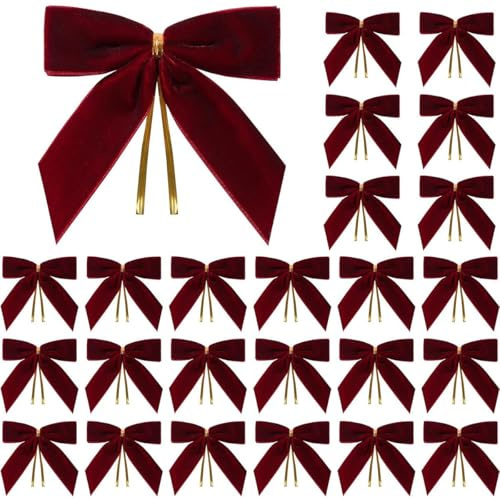 Vayliro 24 Stück Weihnachtsschleifen Samt 9x9cm Weihnachtsbaum Schleifen Deko Schleifen für Tannenbaum Ornament Weihnachtskranz Schleife Christmas Bows Geschenkschleifen Christbaumschmuck,Weinrot