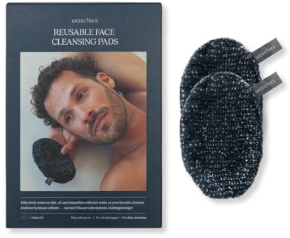 Waschies Gesichtsreinigungspads für Männer 2er-Set Schwarz, Alle Hauttypen | Sanfte Gesichtsreinigung & Bartpflege, waschbar, wiederverwendbar & hypoallergen, Alternative zu Einwegprodukten