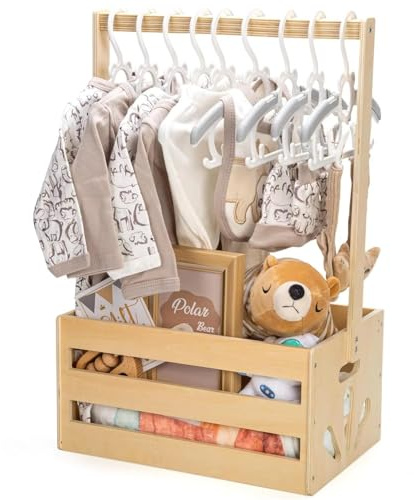 Homeily Baby Geschenk Korb, Multifunktionale Holz Baby AufbewahrungSkorb mit Griff, Personalisierter Korb für Babyparty Geschenk Weihnachten Neue Eltern.