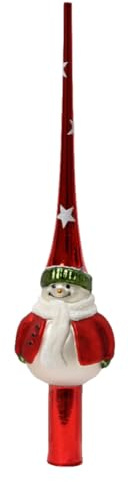 zeitzone Christbaumspitze Schneemann Rot Weiß Echt Glas Weihnachtsbaumspitze 25cm