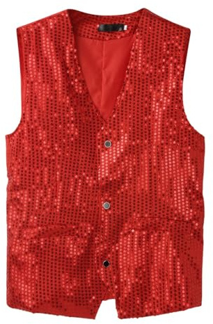 Pailletten Weste Herren Schwarz Glitzer Metallic Glänzend Faschingsweste Anzug Kurz Jacke Karneval Hip Hop Jazz Tanz Kostüm Disco Outfit Festlich Party Hochzeit Performance Anzugsweste Blau Rot Xl Xxl
