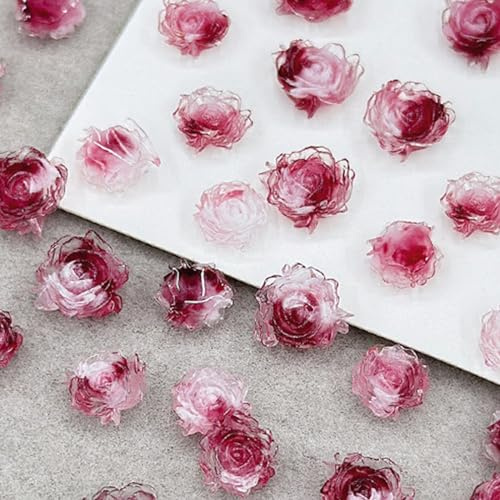50 Stück 3D Kamelienblüten Nagel Charms, verschiedene Mix Rosen, niedlich für Kunst Zubehör