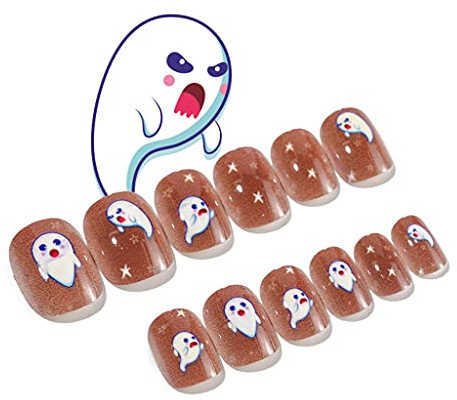 24 Pièces Chauve-Souris et Arbre Mort Presse sur Ongles Enfant Adulte Halloween Portable sur les Pointes d ' Ongles Artificiels Couverture Complète Ongles Carrés Courts Couverture Complète
