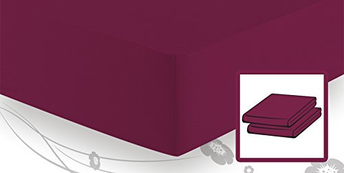 schlafgut Basic Jersey Spannbetttuch/Spannbettlaken 140x200 bis 160x200,Bordeaux