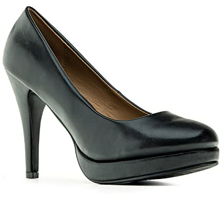 Andrés Machado - Elegantes Zapatos de Tacón para Mujer - AM554 – Tacón Fino de 10 cm - Boda y Fiesta - Plataforma Delantera y Punta Redonda – Simil Cuero Negro, Talla EU 35