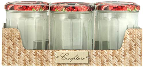 BSCA 519553 Set de 6 Confituriers/Couvercle Décore Verre 385 ml, Rouge,transparent